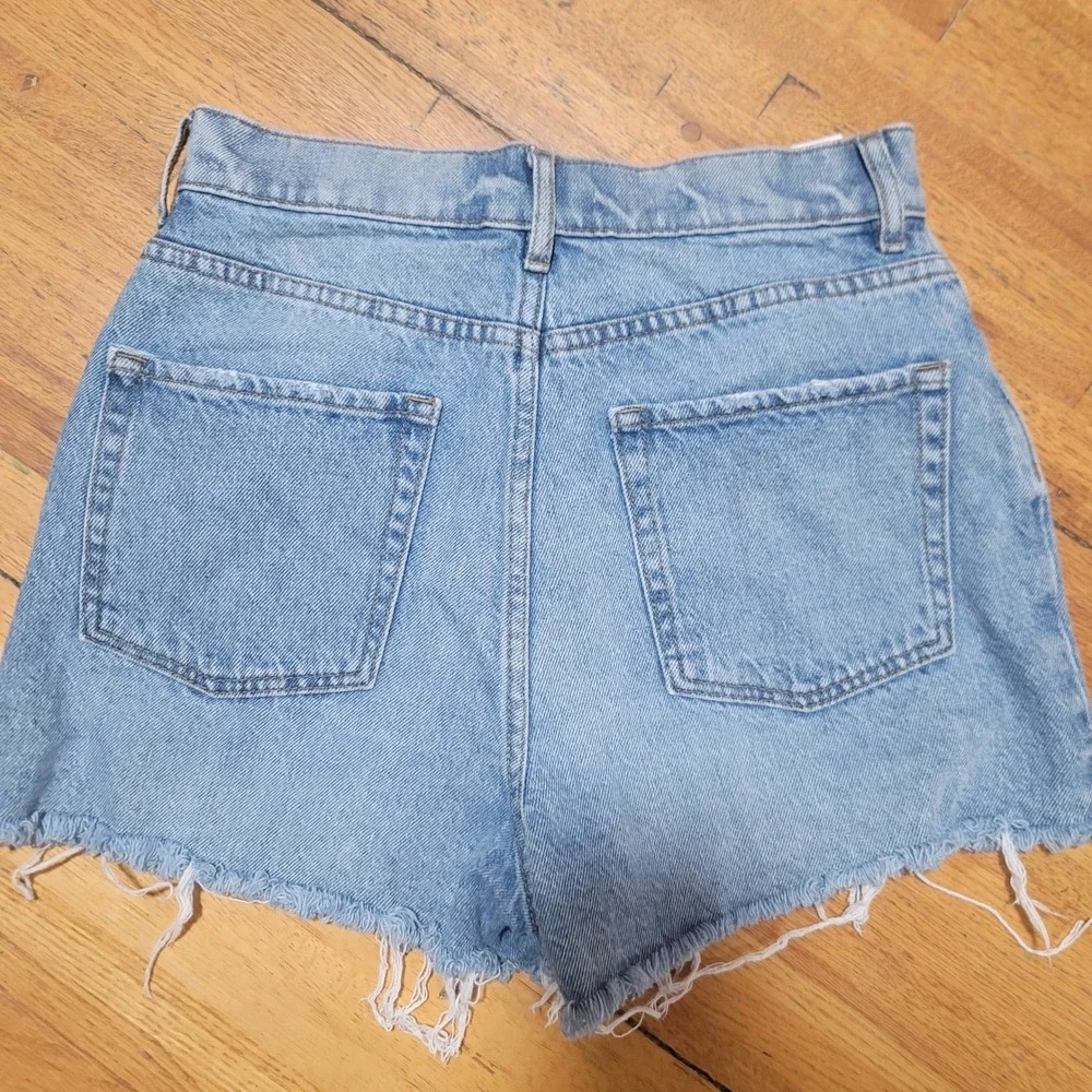 PACSUN Softworn High Rise Icon Denim Shorts Frayed Hem Blue Size 27 Button Fly